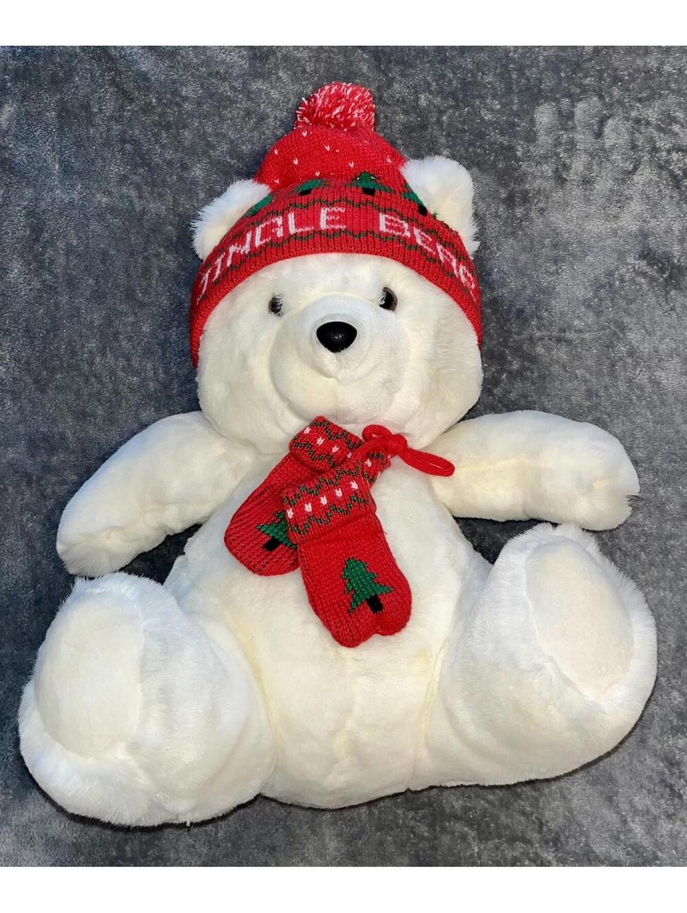 Jingle Bear CHH Exclusive Christmas Plush White Teddy 16” Hat & Stockings Korea